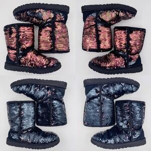UGG Classic Short Reversible Sequin Boots - Black/Pink | Black Cosmos | Size 9